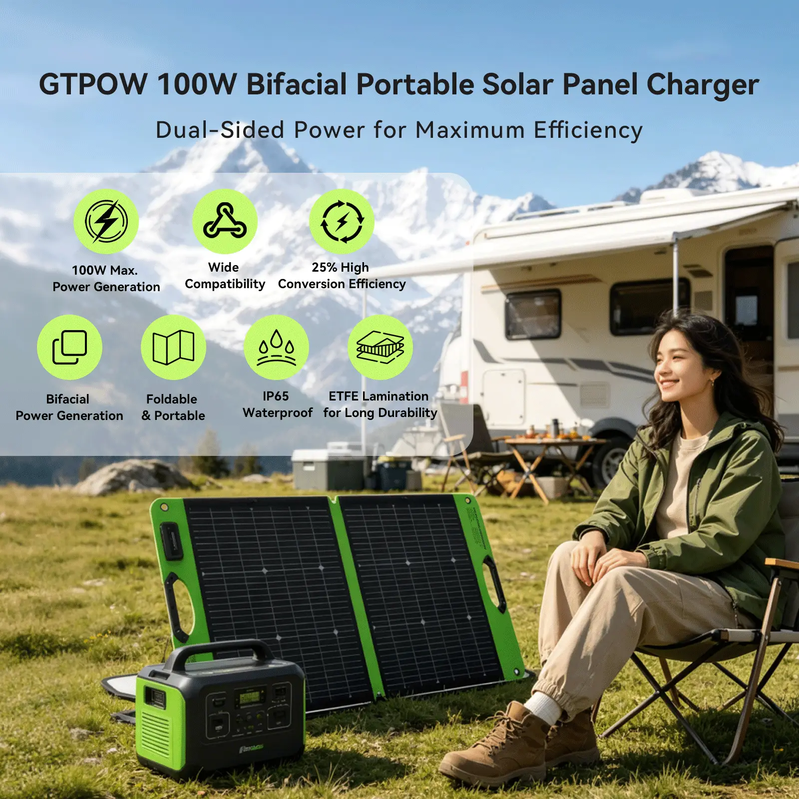 主2 GTPOW 100W Bifacial Portable Solar Panel