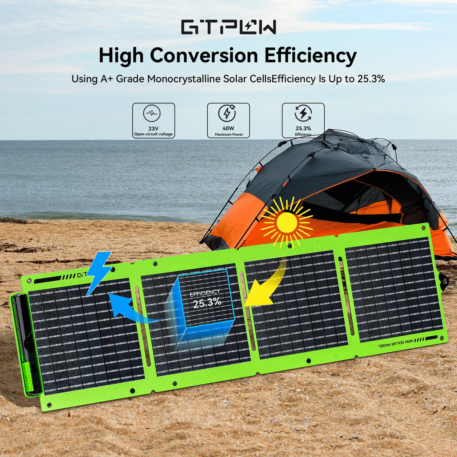 主6 GTPOW 40W Bifacial Portable Solar Panel