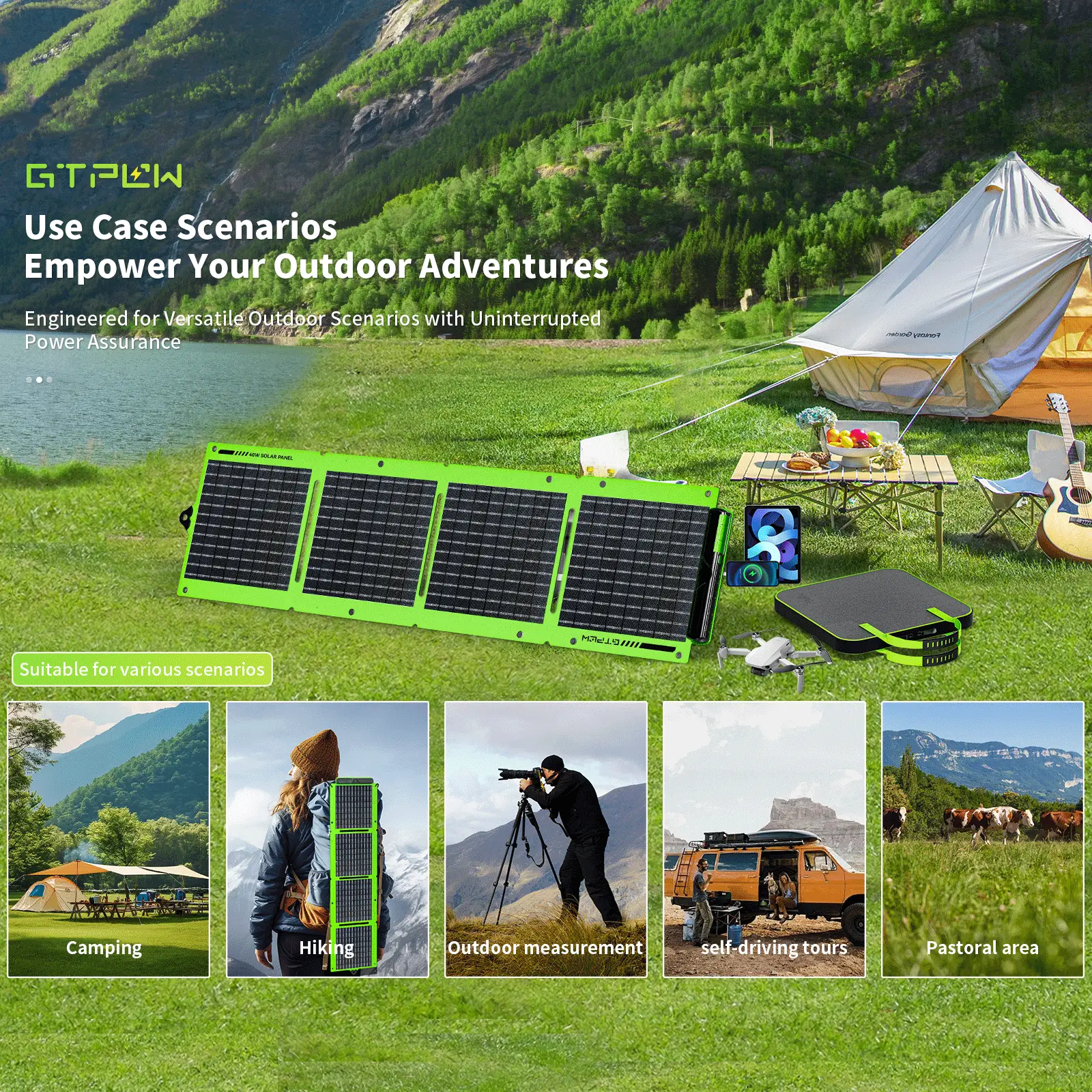 主8 GTPOW 40W Bifacial Portable Solar Panel