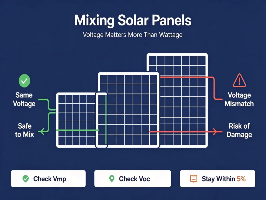 Learn the correct series & parallel wiring rules, voltage matching tips, and how to wire mismatched solar panels without power loss or damage.