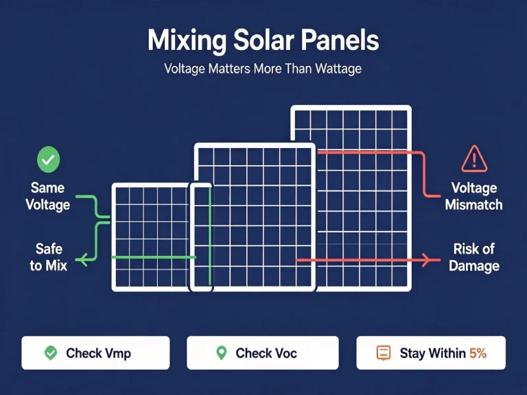 Learn the correct series & parallel wiring rules, voltage matching tips, and how to wire mismatched solar panels without power loss or damage.