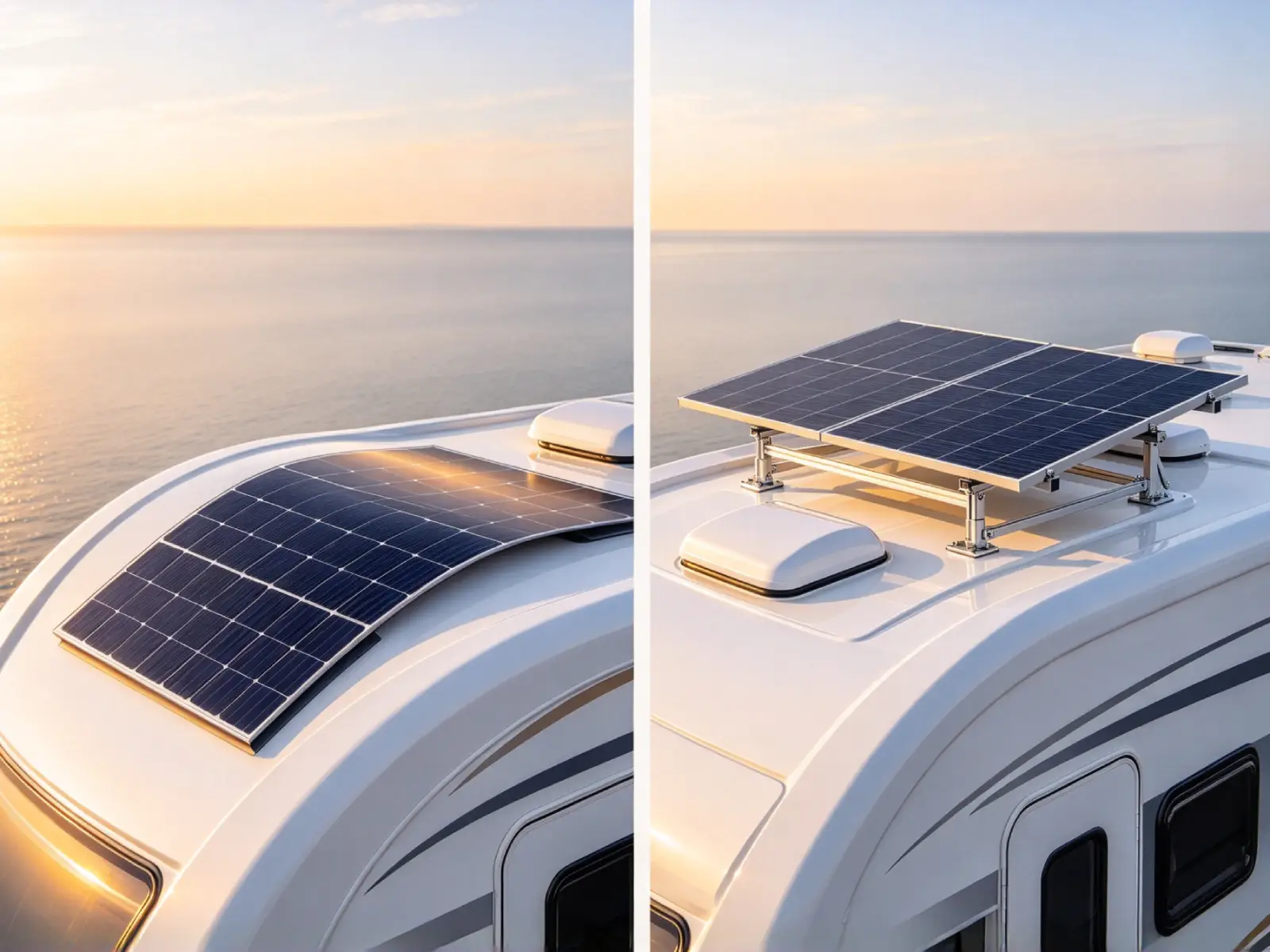 Flexible solar panels for RV and marine compared with rigid panels by Gaotu Innovation